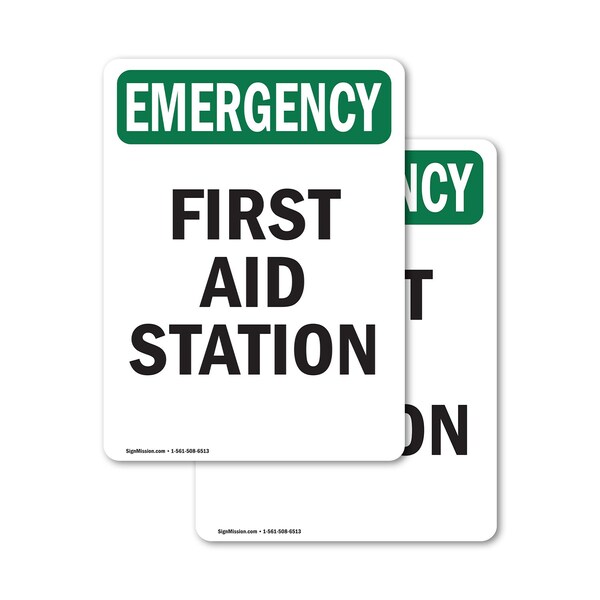 Signmission First Aid Station, 7 in W x Rectangle, Vinyl Decal OS-2PACK-EM-D-710-V-10496 - main